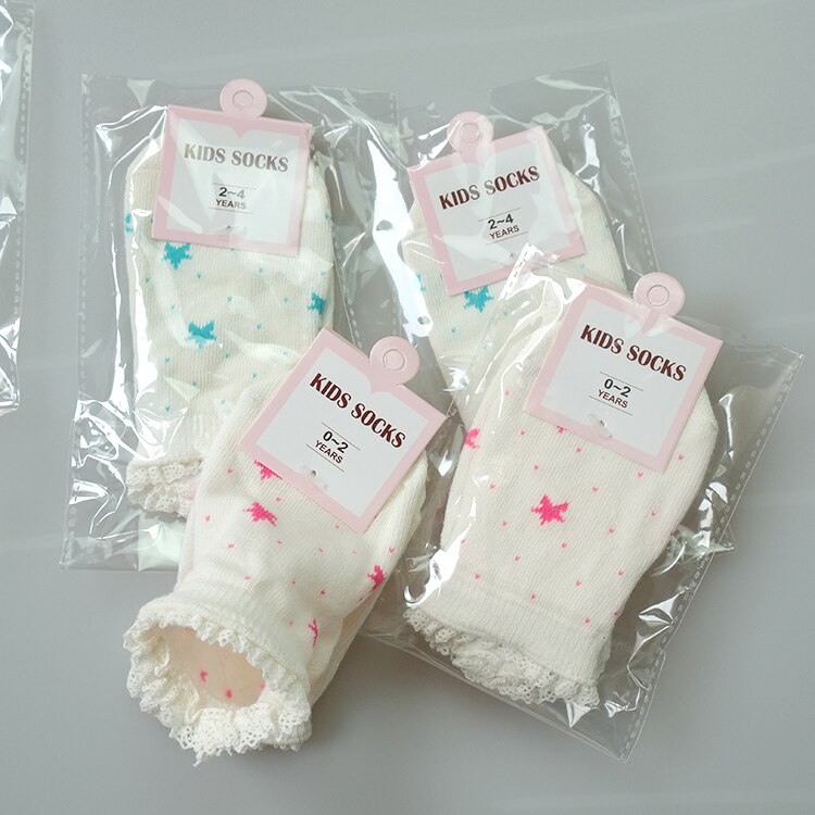 one pairs 100% cotton baby socks rubber slip-resistant little star print with lace ruffle trim 0-2/2-3Y