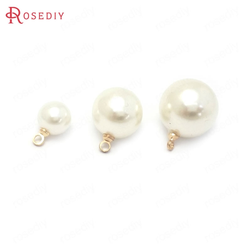 (38494)20PCS 8 MILLIMETRI 12 MILLIMETRI 14 MILLIMETRI di Colore Dell'oro Bianco e Perle di Ottone e Plastica Imitazione Perle Palla Rotonda perline Pendenti E Ciondoli Pendenti Con Gemme E Perle