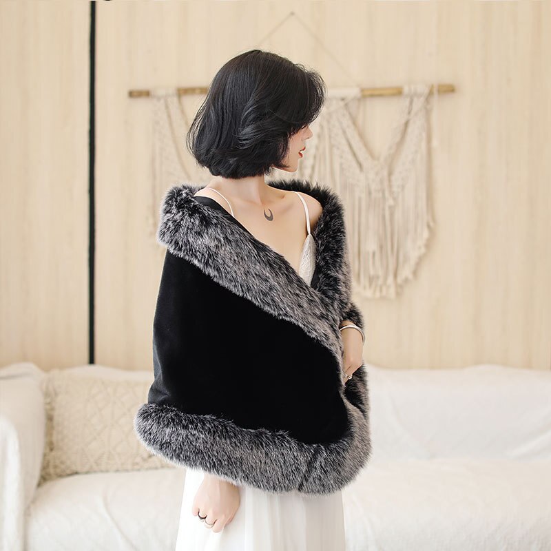 JaneVini noir mariée fausse fourrure boléro châles vêtements d'extérieur haussements d'épaules nouvelles femmes hiver Cape mariage soirée enveloppes