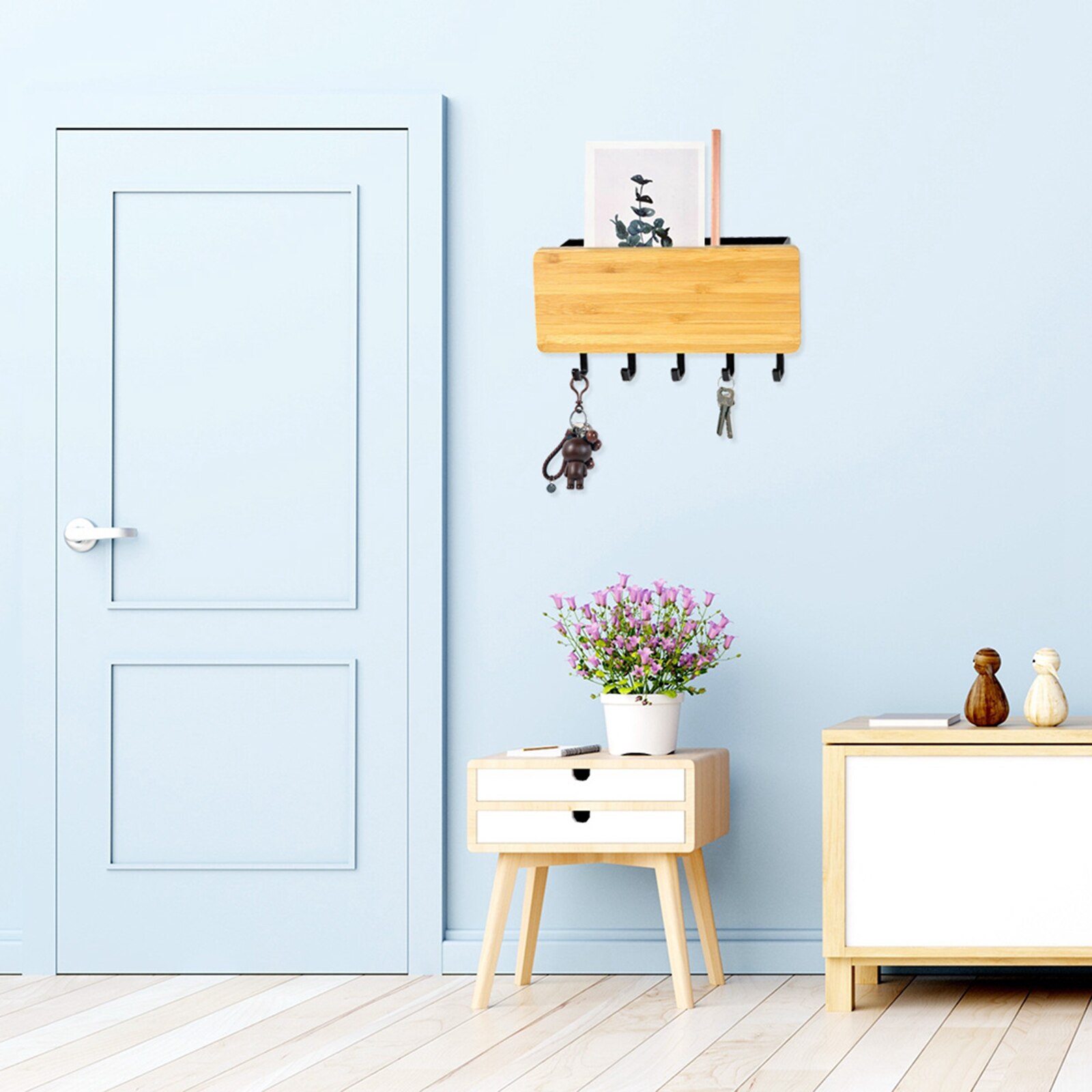 Wall Hook Dog Leash Key Holder Mail Organizer Storage Shelf for Coat Hat Bag Key: Black Hook