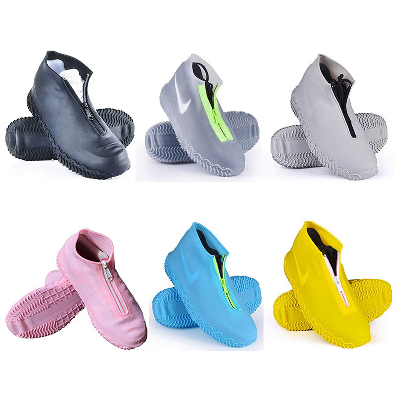 Portable Waterproof Shoe Covers Silicone Reusable Shoe Cover Non-slip Durable Zipper Elastic Rain Cover Protection for Men Women