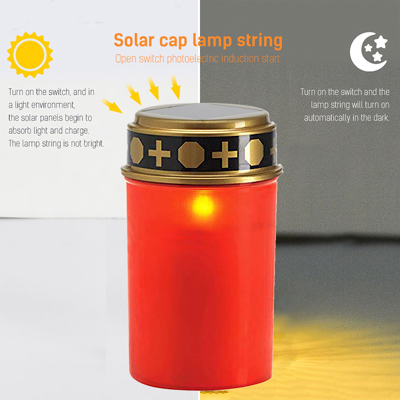 Solcelle grav lys  ip44 vandtæt have kirkegård lampe led stearinlys jord lampe bygget  in 600 mah batteri grav stearinlys lys