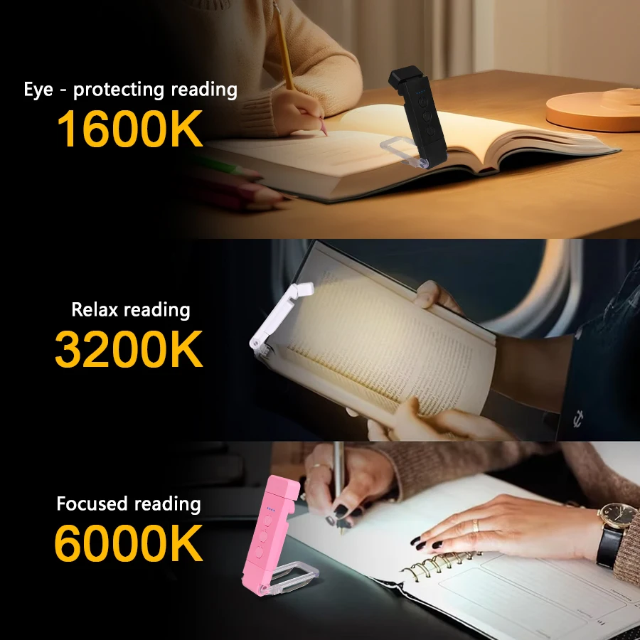 Luz de libro marcapáginas con Clip con temporizador, luz de lectura recargable por USB, Mini luz Led de lectura, lámpara de lectura portátil para mesita de noche y escritorio