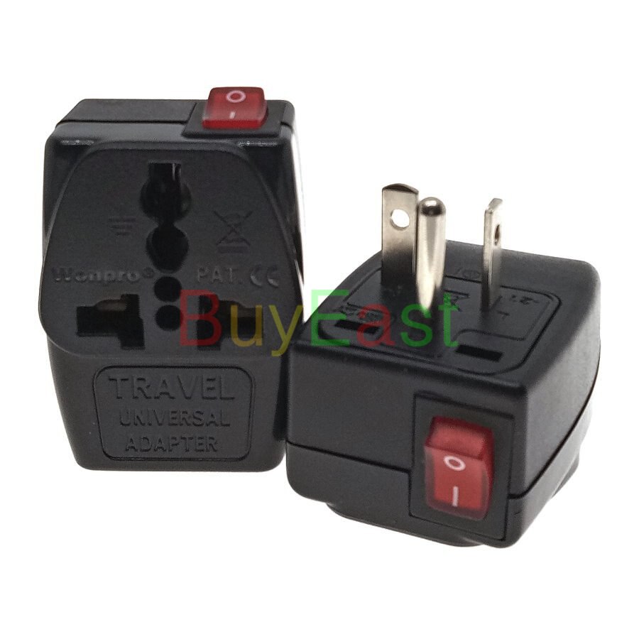 (Pack 3) 2 IN 1 - Univeral to US Nema 6-20P Electrical Plug Adapter AC100~250V 10A With On/Off Main LED Switch