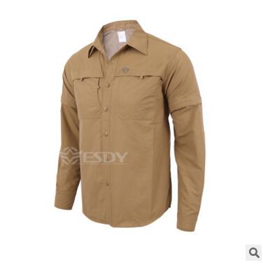 Mannen Outdoor Sport Sneldrogende Mouwen Afneembare Korte Lange Mouwen Ademende Kleding Leisure Anti-Uv Bescherming Shirts: Khaki / Xl
