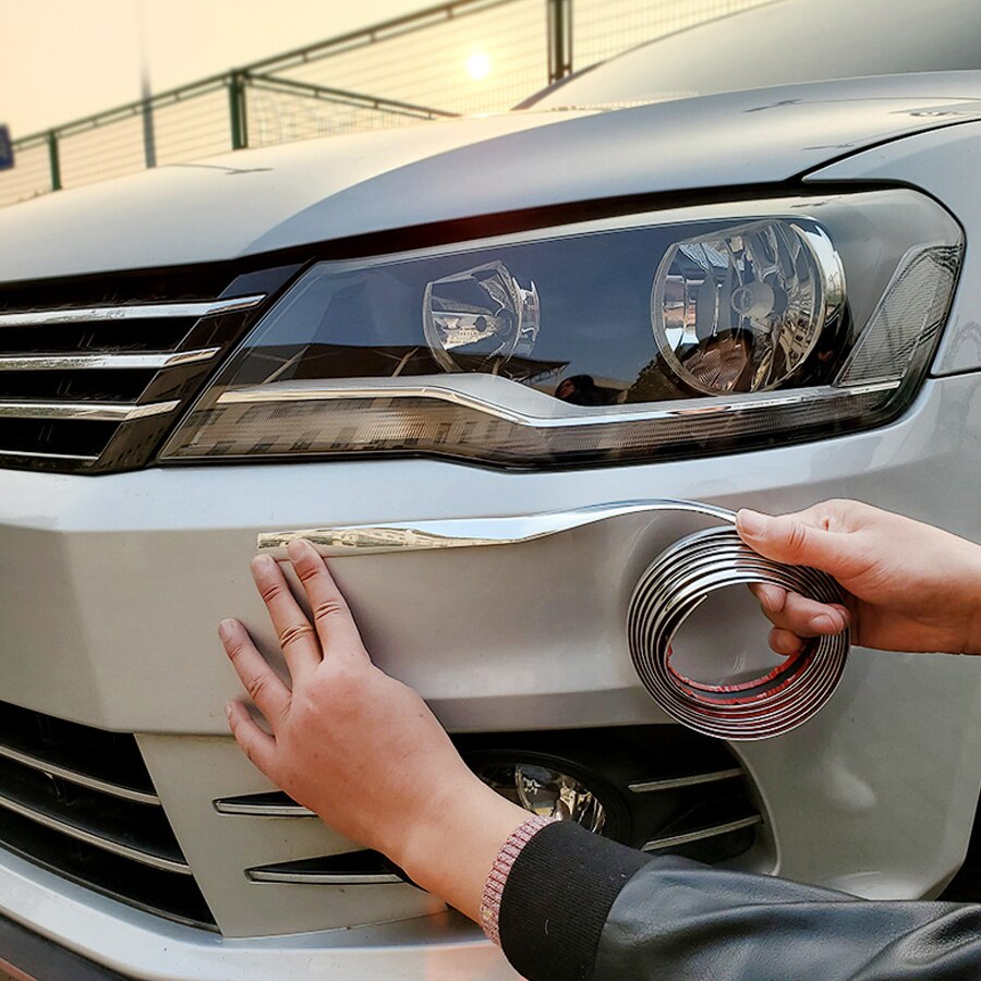 Cinta protectora de parachoques para puerta lateral de coche, cinta autoadhesiva plateada Universal de 6/8/10/15/20/30MM, moldura de tira cromada para Decoración