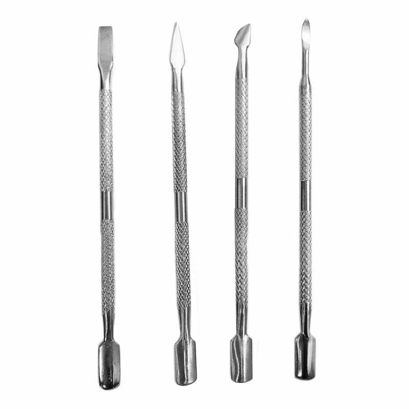 4pcs Nagelriem Pusher Zilver Rvs Cuticle Pusher Spoon Remover Nail Art Manicure Tool
