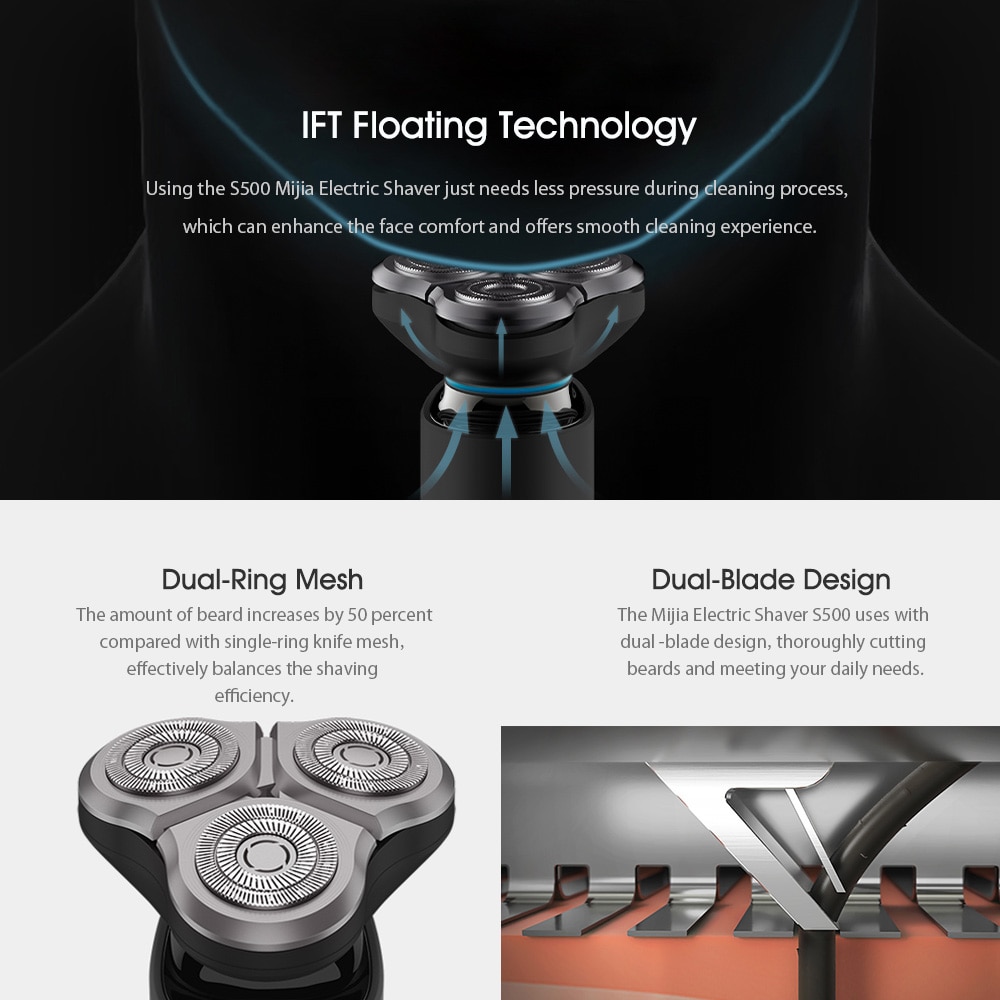 Xiaomi mijia elektrisk barbermaskine  s500 vandtæt mænd barbermaskine skægtrimmer 3 hoved flex tør våd vaskbar dobbelt klinge med led display