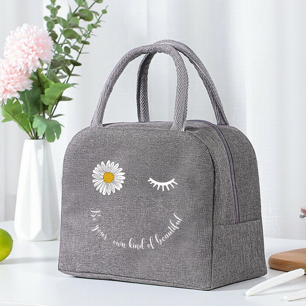Thermal Food Picnic Lunch Box Insulated School Child Food Bag Tote Lunch Bags for Work Daisy Pattern Cooler Bag for Women: green
