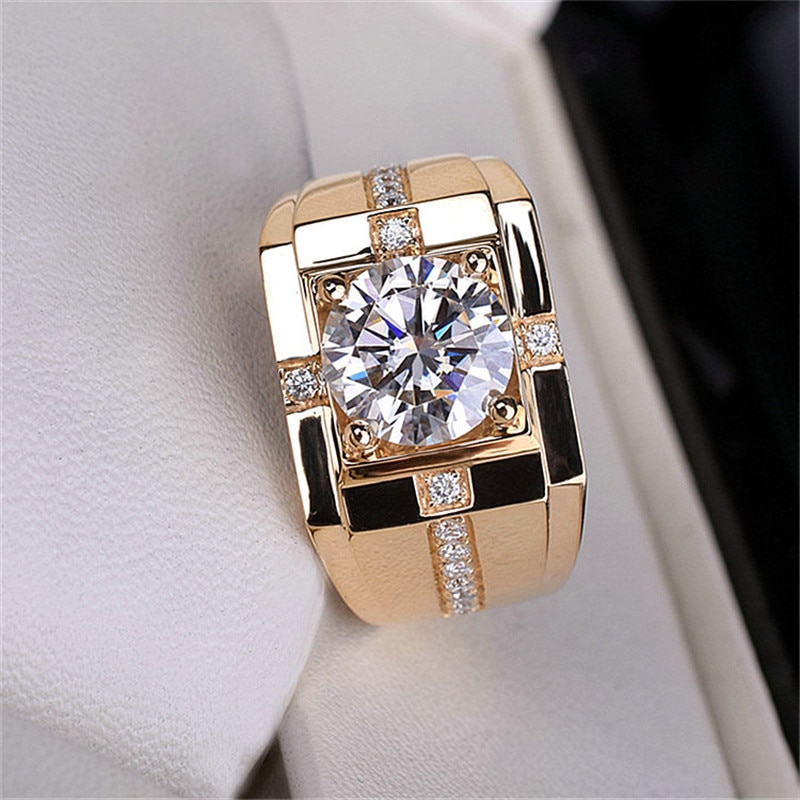 Crystal Mannelijke Vrouwelijke Witte Ronde Ring Promise Rose Gold Kleur Verlovingsringen Voor Mannen Zirkoon Vierkante Verstelbare Wedding Ring