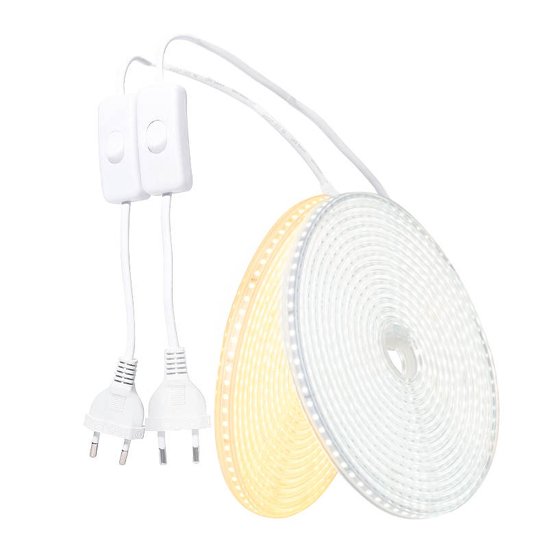 Tira de luces LED 220V 2835 tira de led impermeable alto brillo 120LEDs/m cocina Flexible luz LED de jardín al aire libre con interruptor