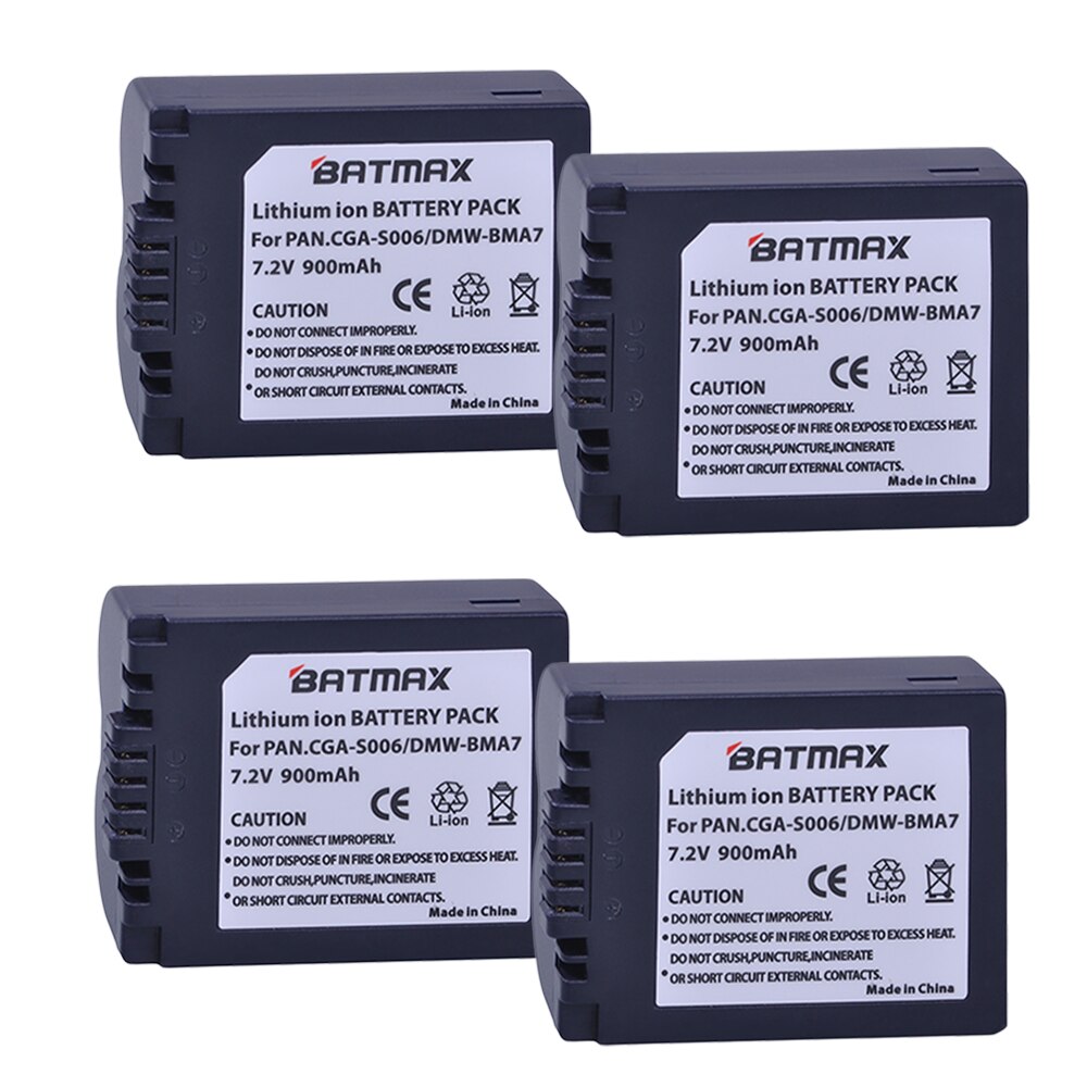 Batmax CGA-S006 CGR S006E S006 batterie + LED double chargeur USB avec Type C pour Panasonic DMC-FZ7 FZ8 FZ18 FZ28 FZ30 FZ35 FZ38 FZ50: 4 battery