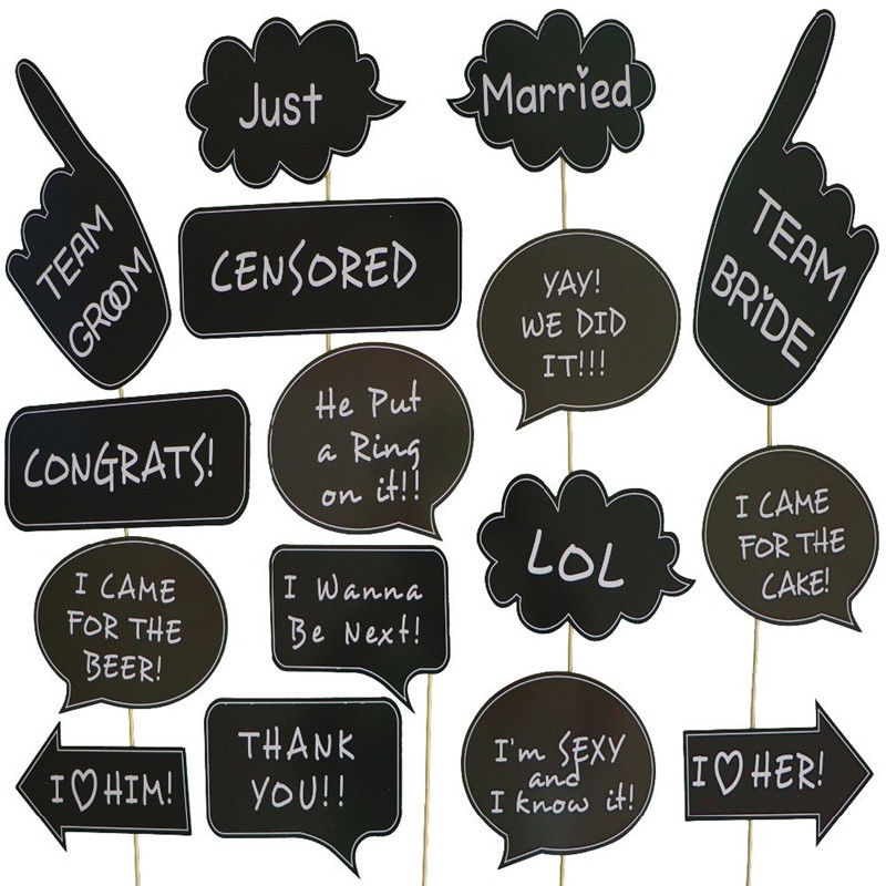 16pcs/set Just Married Photo Booth Team Bride Groom Bridal Shower Party Wedding Decoration