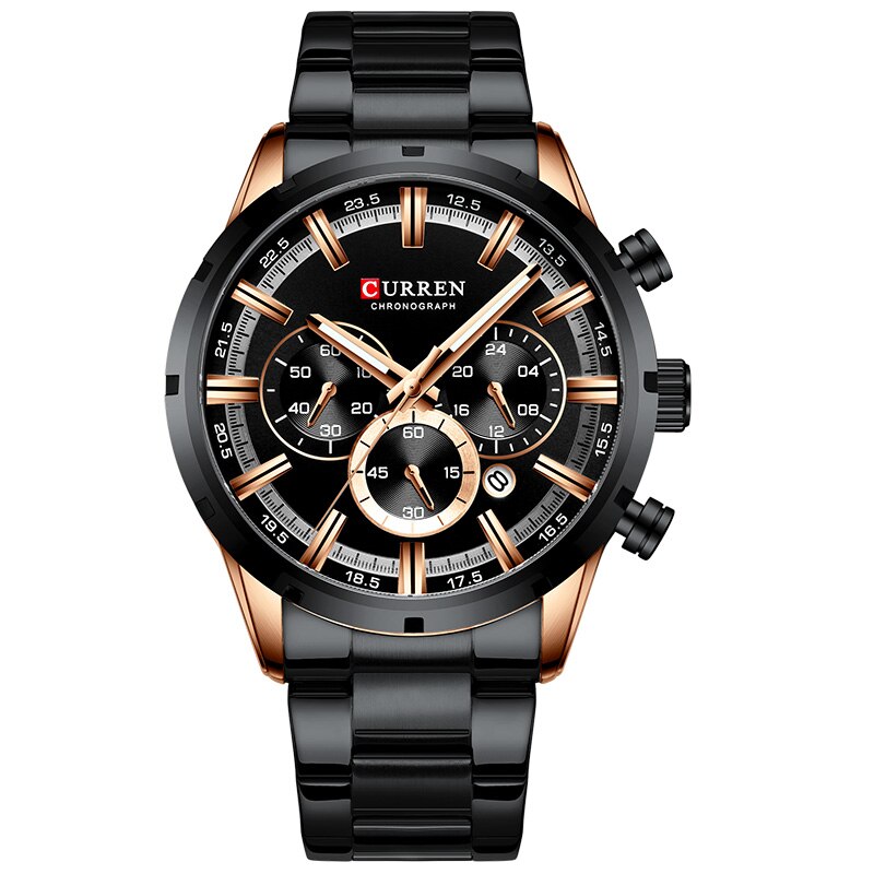 CURREN-reloj deportivo de lujo para hombres, cronógrafo de cuarzo, de pulsera, de acero completo, resistente al agua, Masculino: Gold Black