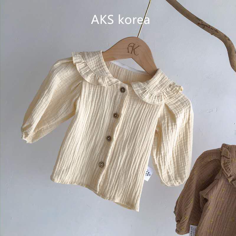 Koreanske børnetrøjer efterår og vinter baby pige behagelig og moderigtig stor revers enkelt breasted skjorte: Beige / 6m