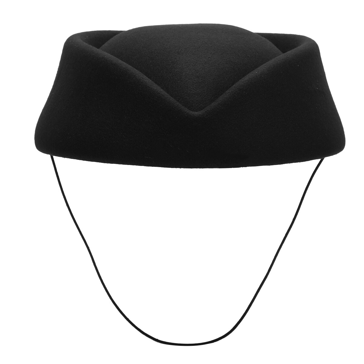 Gorro de azafata para mujer, sombrero de lana de fieltro para azafatas, decoración de de disfraces, pastillero, sombrero de Base de tocado en forma de lágrima: Black
