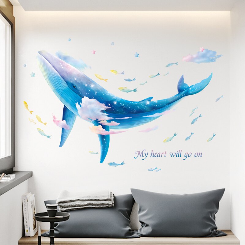 Zelfklevende Blue Whale Muurstickers Voor Badkamer Kinderkamer Verwijderbare Vinyl Muurtattoo Kinderkamer Dieren Muursticker
