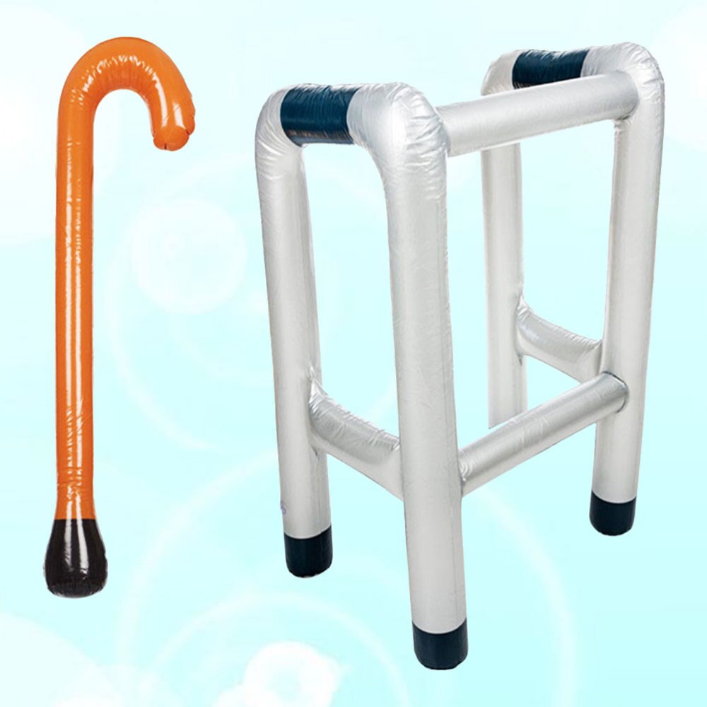 2pcs Inflatable Zimmer Frame and Walking Stick Blow Novelty Dress Prop Accessory