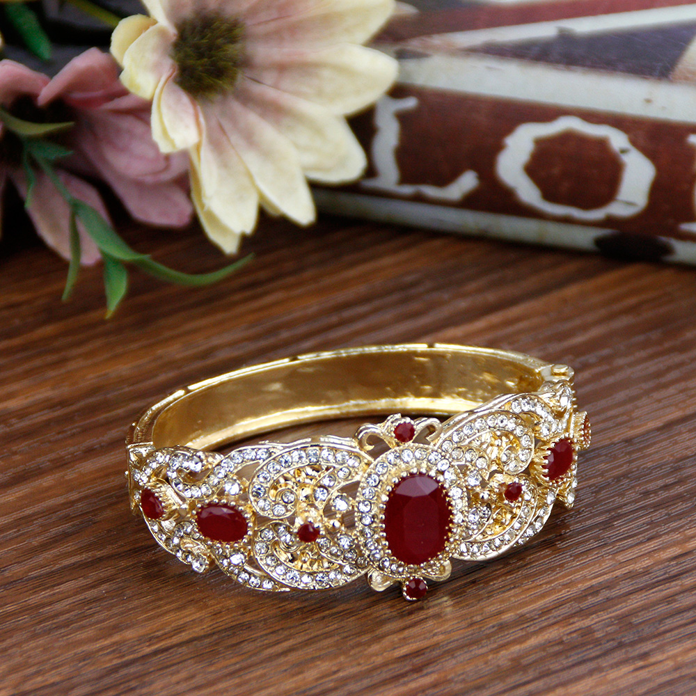 Sunspicems Goud Kleur Marokko Algerije Manchet Armband Armband Voor Vrouwen Volledige Crystal Afrika Etnische Bruiloft Sieraden Bruids: Goud-kleur