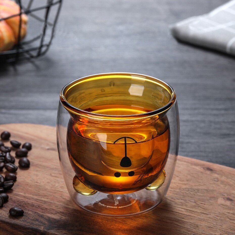 Søt bjørn dobbeltlag kaffekrus dobbelt glass kopp kartong dyremelk glass dame søt jul morsomme krus