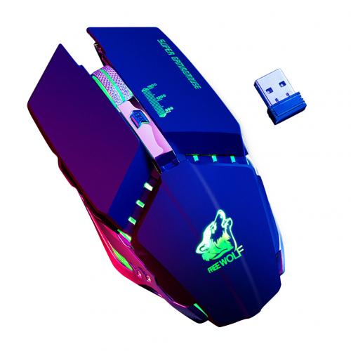Free Wolf X11 Wireless Rechargeable Game Mouse Silent Illuminated Mechanical 1800Dpi 2.4G USB Wireless 7 Color Mouse: black