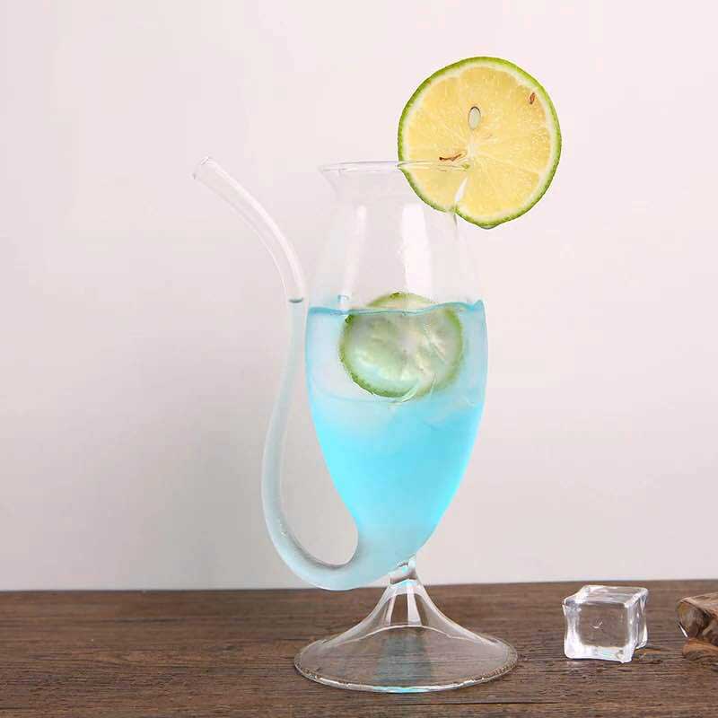 2 stk bægerglas krus med sugerør hjemme fest bar drikkeglas juice vin cocktail champagne glas 200/320ml