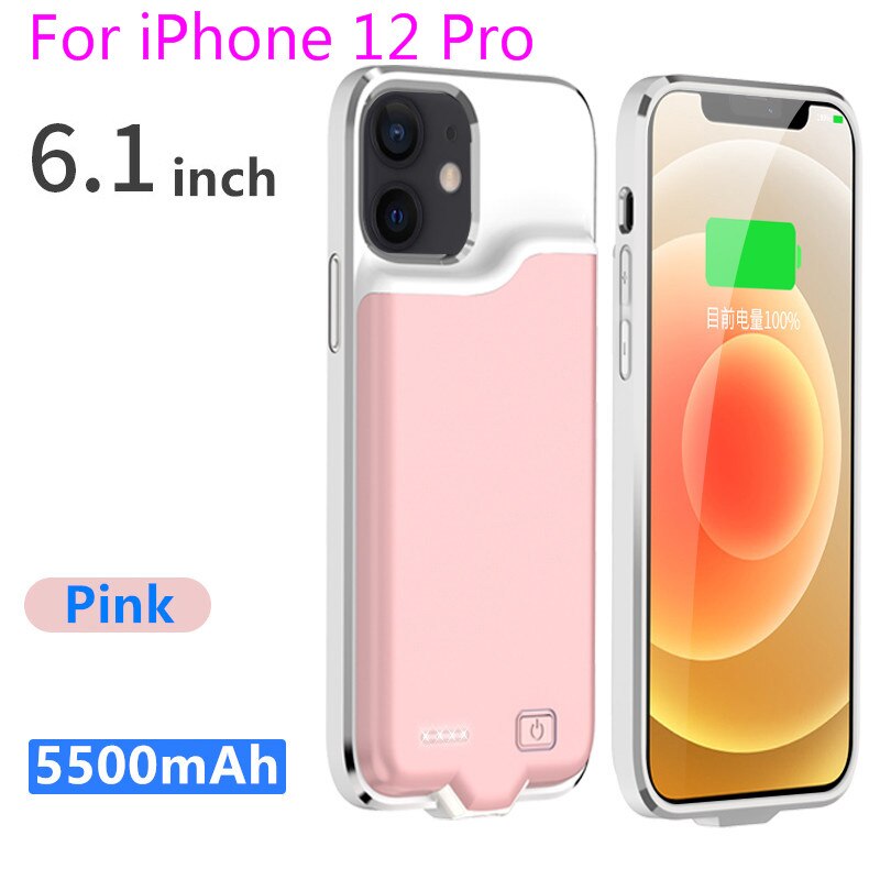 I12 Silm Silikon stoßfest Batterie Ladegerät Fall Für iPhone 12 Pro Max Power Bank Fällen Für iPhone 12 Mini Lade abdeckung Capa: i12 Pro-Pink
