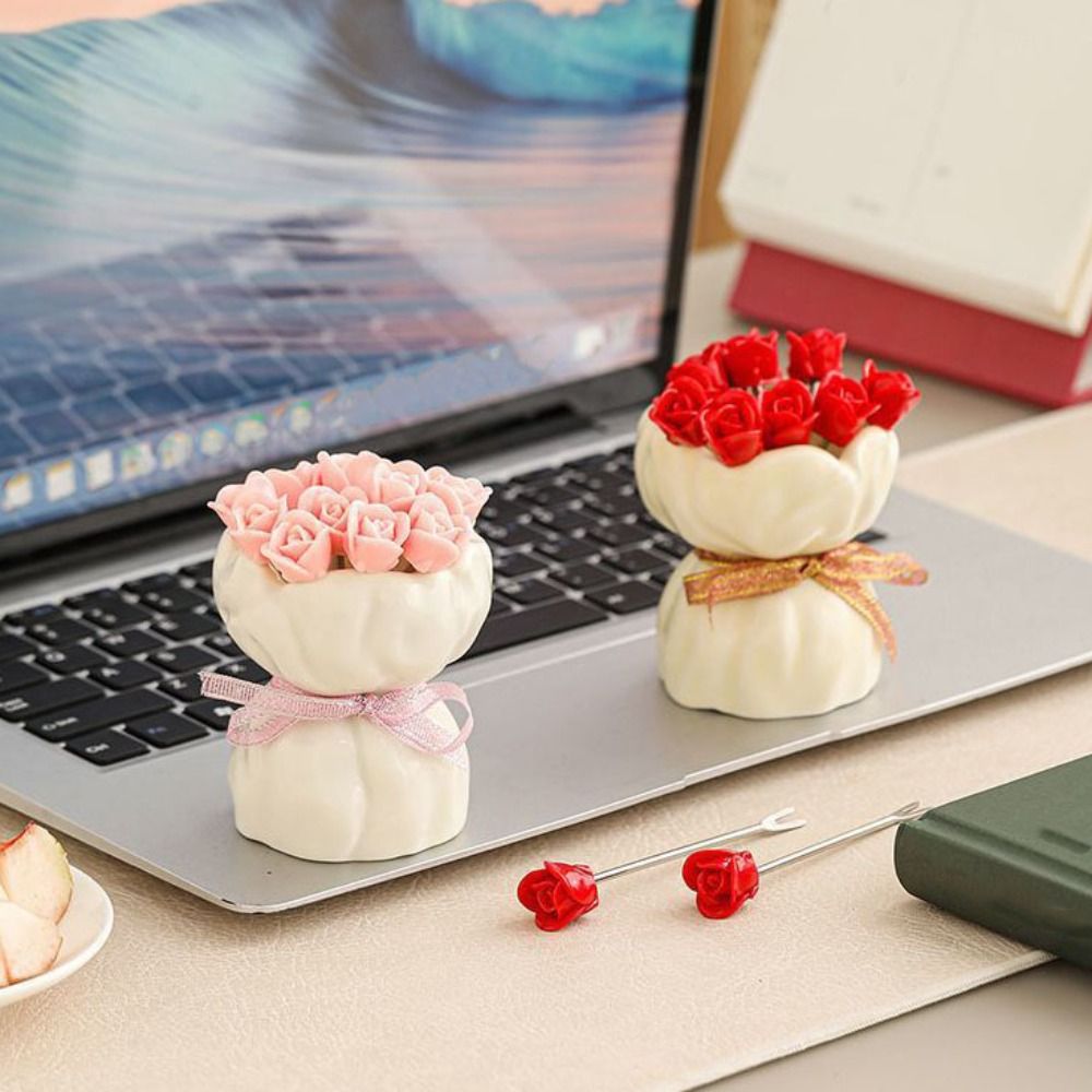 Roze keramische fruitvorkjes set in stijlvolle huishoudelijke keramische fruitvorkjes bonnetje pot decoratief