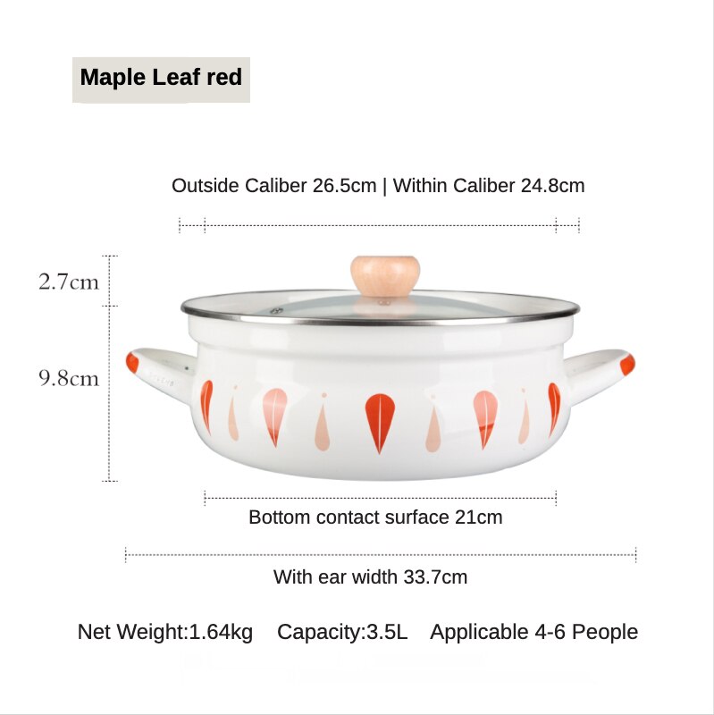 Household Four Seasons Large Capacity Enamel Stew Pot Pot Gas Induction Cooker Special Use Simple Thickened Soup Stew Cooker: Maple Leaf red