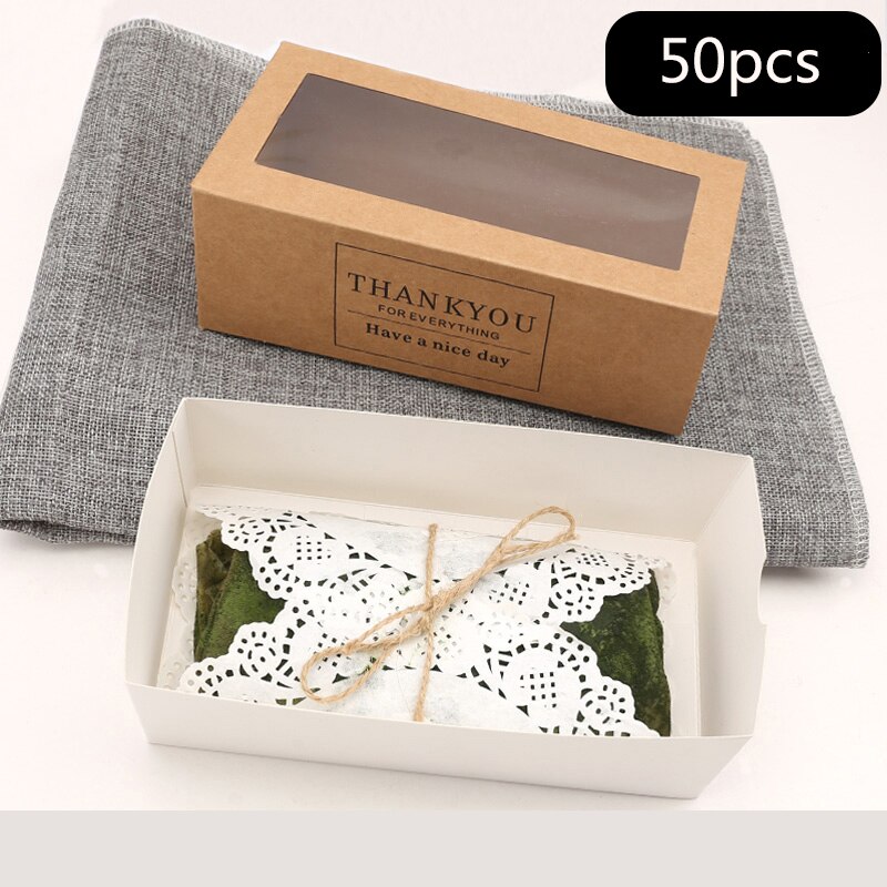 50 stuks kraftpapier taartdozen met venster "bedankt" voor bakkerij, gebak, dessert, koekjesdozen, verpakking voor feestbenodigdheden: 06