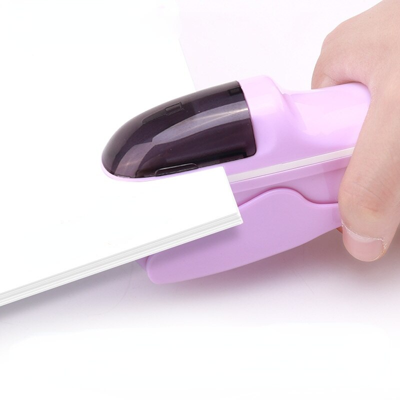 The Five-color Rounded Shape Handheld Safe Stapler Without Staples Can Bind 8 Pages of Paper for Office and Household Goods