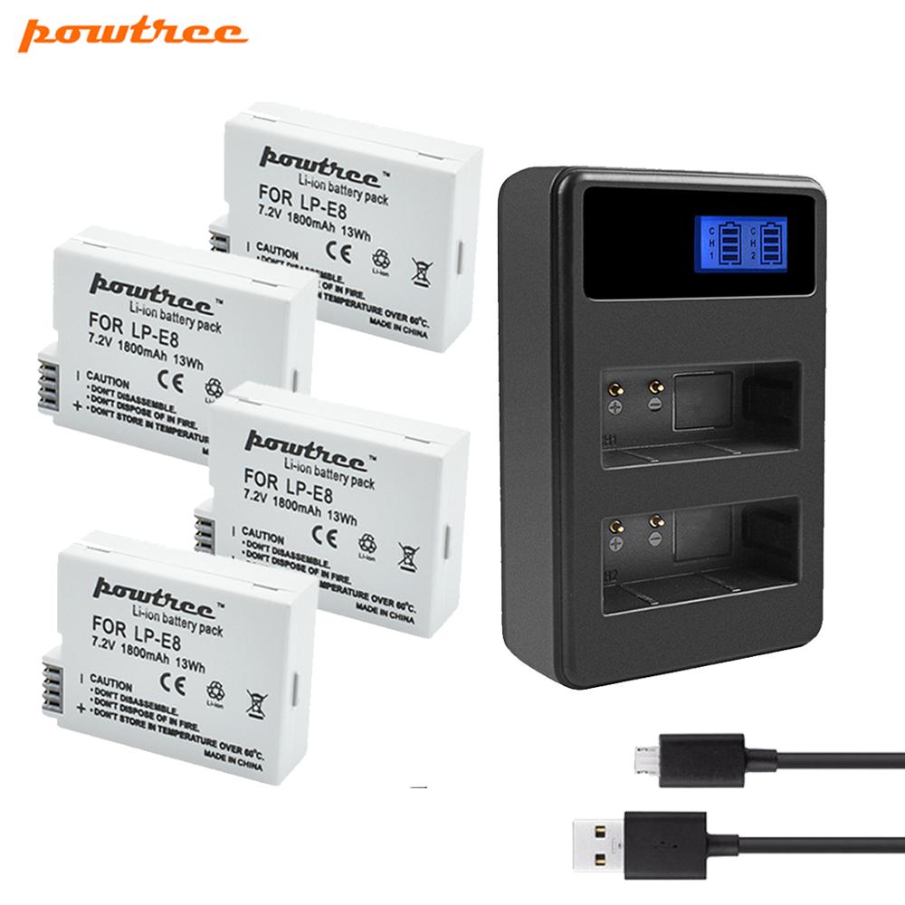 Powtree-batería para Canon LP-E8 LP E8 LPE8 DSLR, batería para cámara Digital + cargador de repuesto EOS 600D 650D 550D 700D T4i T5i Rebel: 4 Dual LCD