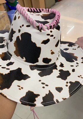 Kapelusz kowbojski krowa skóra ekologiczna z wzorem Zachodni kręcone rondo jeździecki kapelusz damski śliczny moda retro wakacyjny kapelusz hurtowo: 09