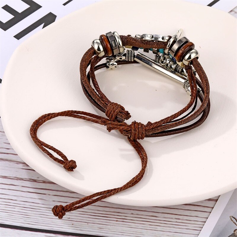 IFMIA Boho Adjustable Rope Bead Multilayer Leather Bracelet Set for Women Male Charms Feather Leaf Bracelet Bangles Jewelry