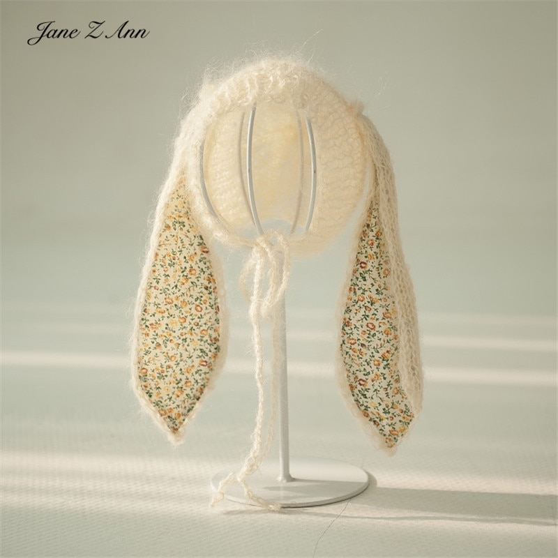 Jane z ann baby 3 måneder mohair liten blomster øre lue dåp låve lue kanin vertikal øre fotografering rekvisitt lokk: misligholde tittel