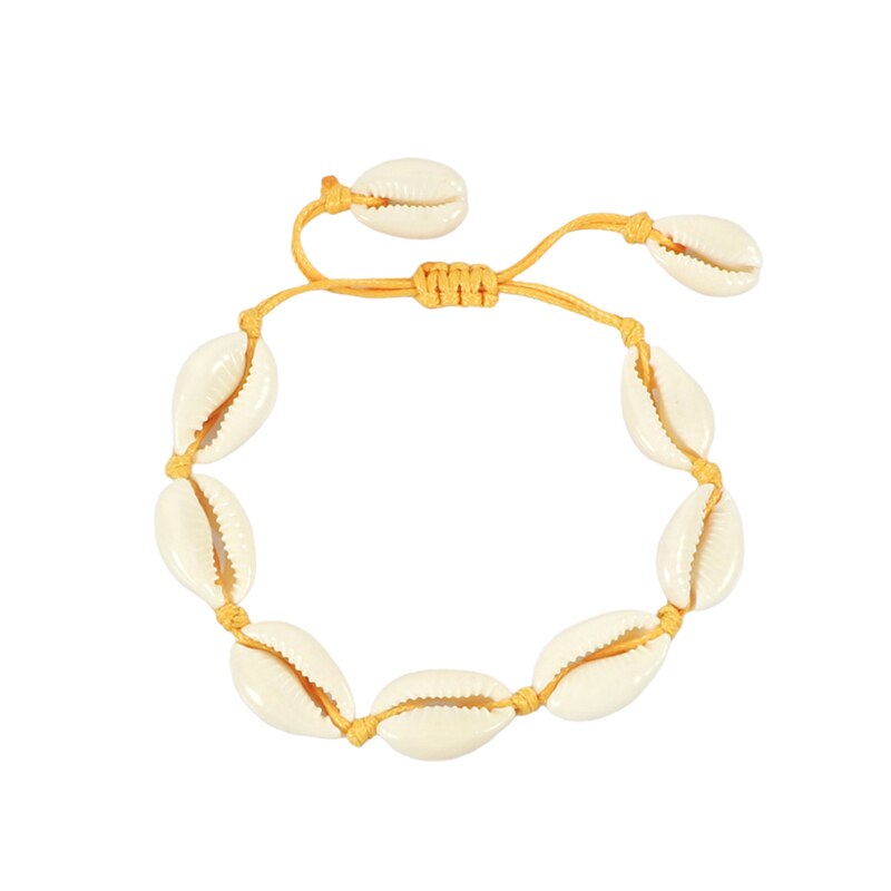 Collar de conchas marinas para mujer, Gargantilla de conchas marinas naturales, pulseras de conchas de verano, cadena de cuerda hecha a mano, joyería: Bracelet Yellow