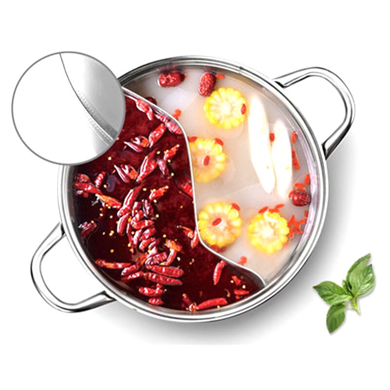 Roestvrij Stalen Pot Hotpot Inductie Fornuis Gasfornuis Compatibel Pot Huis Keuken Kookgerei Soep Kookpot Twin Verdeeld