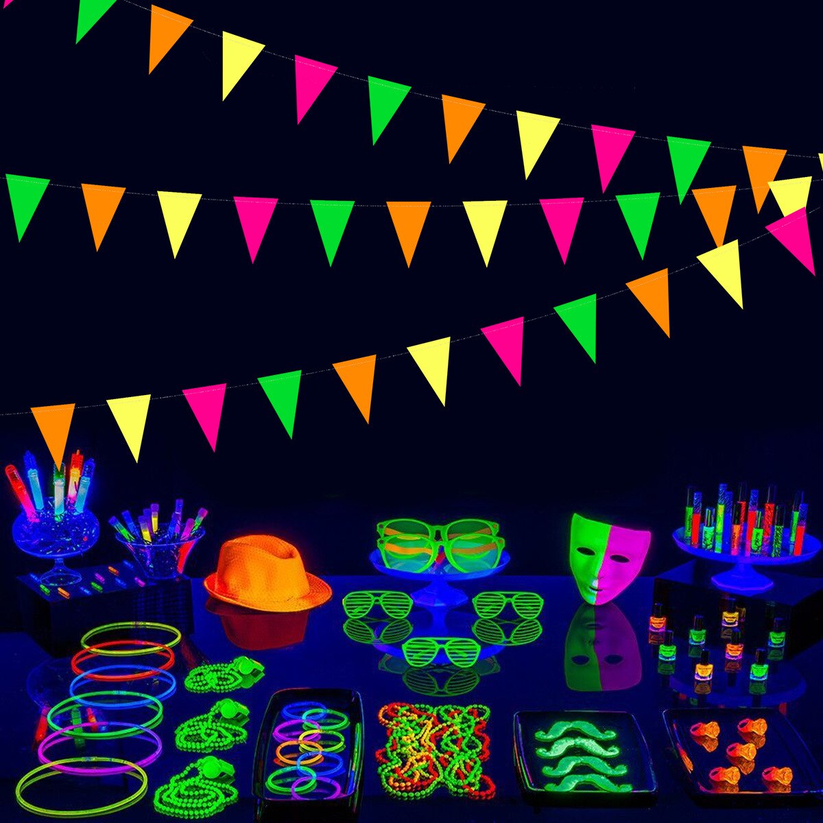4m Leucht Girlanden Fluoreszierende Geburtstag Papier Banner glühen Party Liefert Nacht Party Foto Requisiten Glücklich Geburtstag Party Dekor
