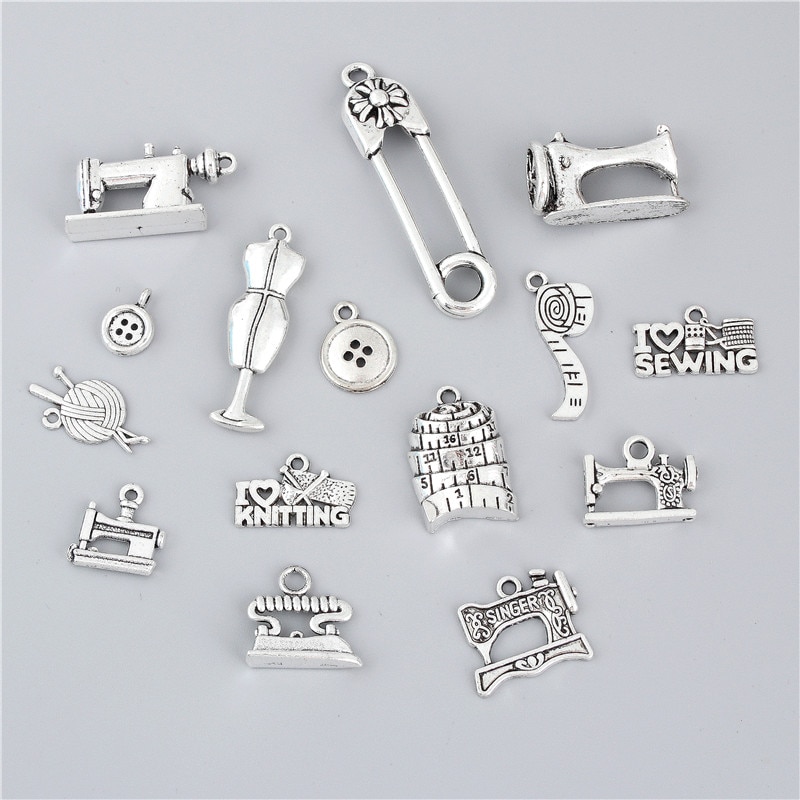 15pcs Mix Silver Color Cute Sewing Machines Charms Tape Measure Pendant Jewelry Making DIY Handmade Findings Accessories M48