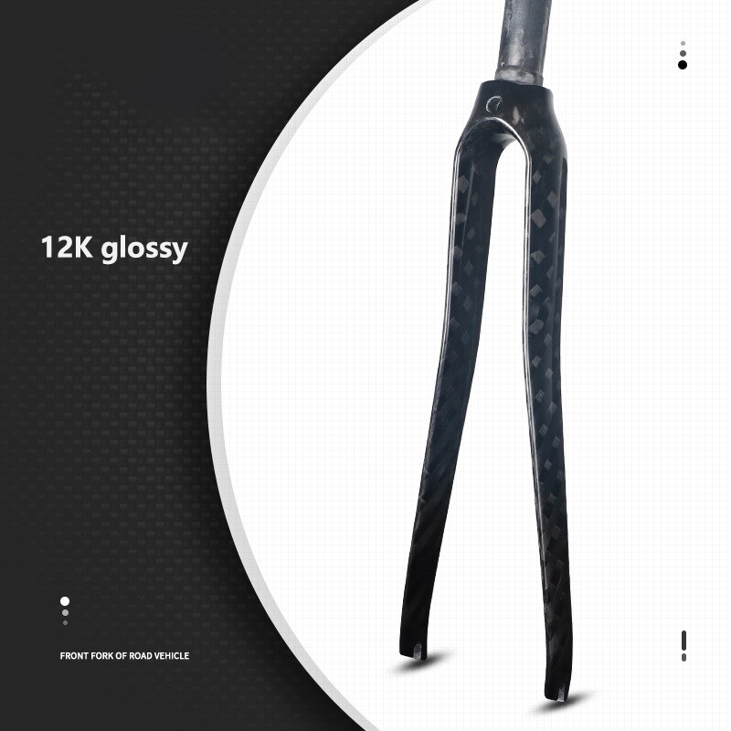 TOSEEK-horquilla de bicicleta de carretera de fibra de carbono 700C, horquilla rígida de freno en V, 3k/UD/12K, horquilla delantera de carbono mate/brillante, peso 365 +/-30g: black 12K glossy