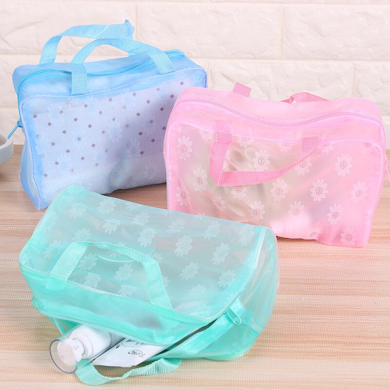 femmes fermeture à glissière PVC maquillage organisateur sac de toilette bain sac de rangement étanche Transparent Floral voyage sac cosmétique