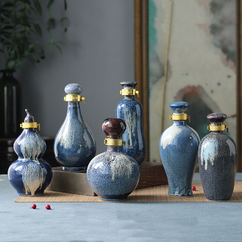 Classic Glass Hip Flask Set Handmade Chinese Gourd Wine Bottle Household Kiln Change Petaca Pulsera Daily Necessities EF50HF