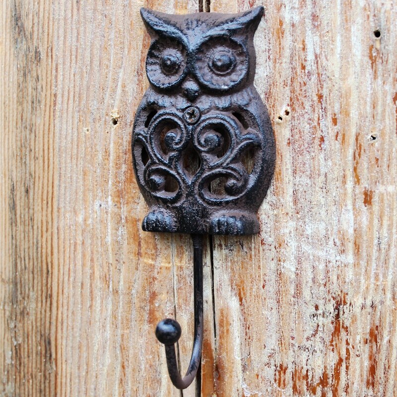 European Style Retro Cast Iron Art Hook Wall Hanging Coat Hook Owl Home Garden Decoration
