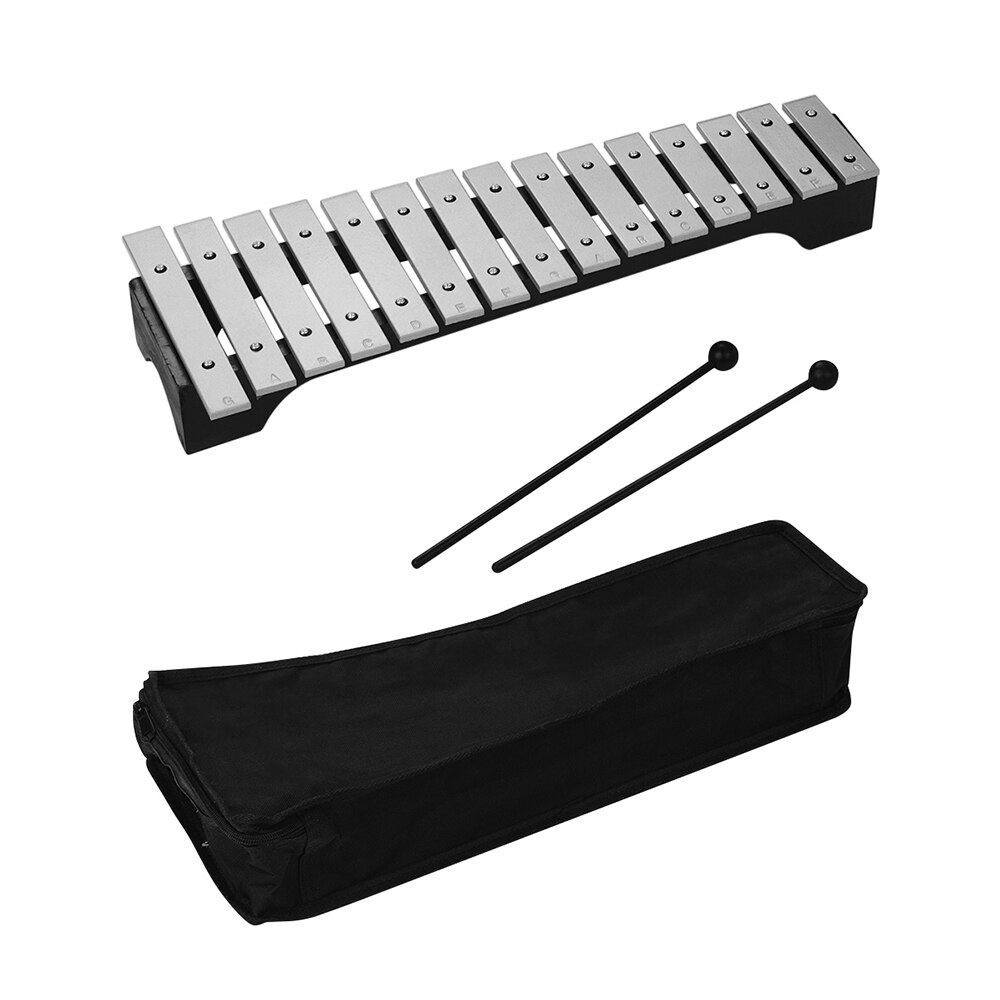 15- noter xylofon glockenspiel träbaserade aluminiumstänger med mallets slagverk musikinstrument med bärväska