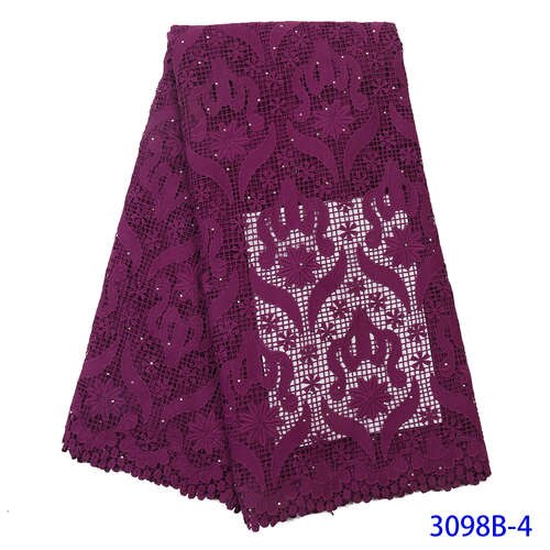 Tela de encaje de algodón de Africana , velo suizo de último con piedra en Suiza para YA3098B-6 de vestido de: Picture 4