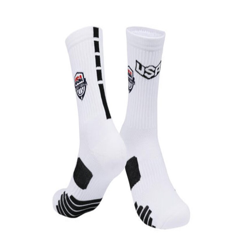 Mens Basketball Socks Terry Cushion Pad Thick Clubs Players Socks with Text logo Fast: White