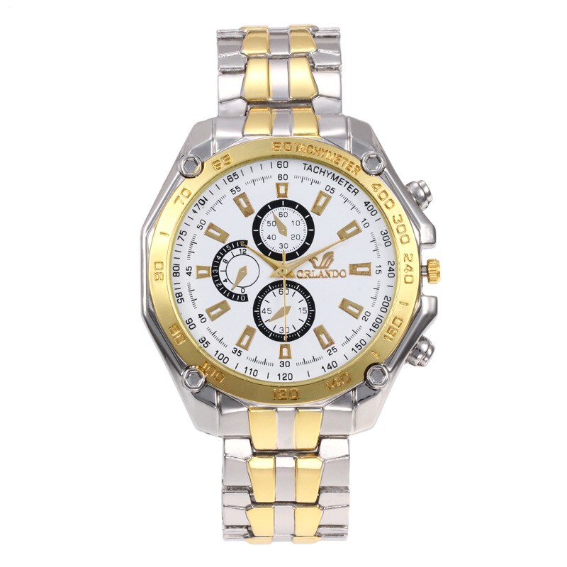 Reloj LOLIA de cuarzo dorado, reloj de pulsera de acero inoxidable para hombre, vestido clásico, relojes de negocios para hombre: White