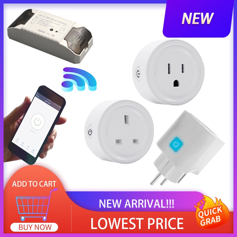 WiFi Smart Plug 10A EU UK US Adapter Wireless Remote Control Power Monitor Timer Socket For Google Home Alexa Home Accessories
