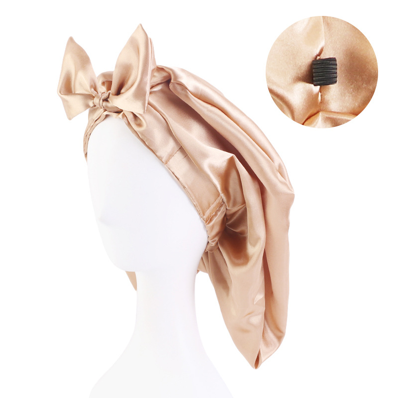 Bonnets de cheveux en Satin pour femmes, Bonnet de couchage soyeux avec bande élastique douce, grands Bonnets pour femmes: 5