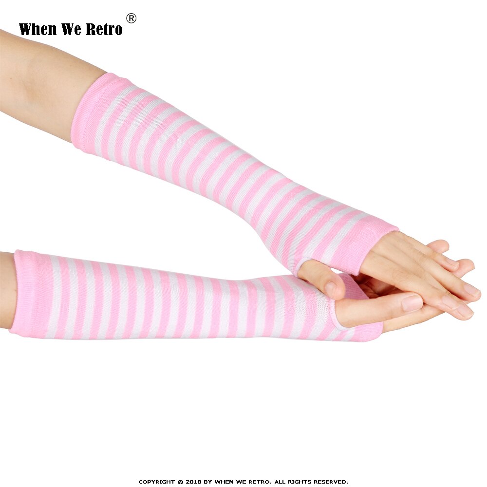 When We Retro Autumn Winter Wrist Arm Hand Arm Warmers Knitted Long Fingerless QY0491 Sleeve Fingerless Gloves Soft Warm Mitten: Pink stripe